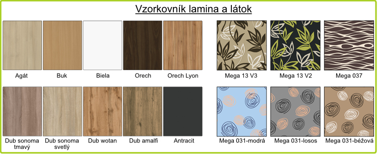 vzorník lamina a latek rohove lavice se stolem